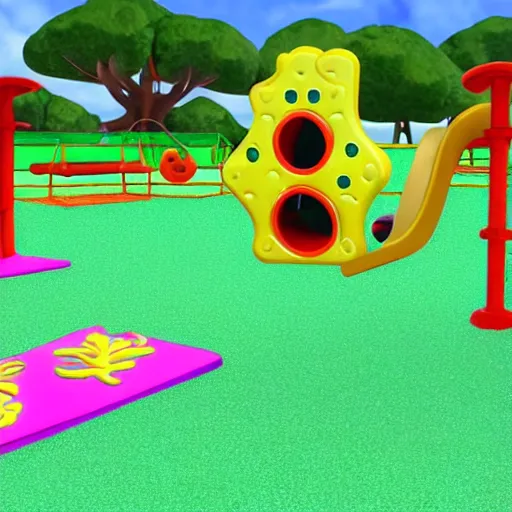 Image similar to A playground, in the style of Spongebob Squarepants animation