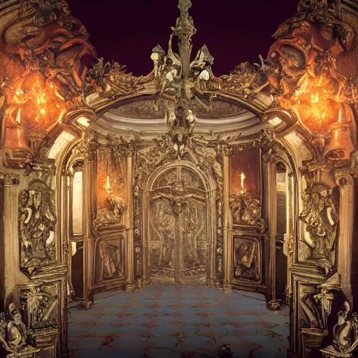 Prompt: satan's rococo palace in hell, 3 5 mm photography, highly detailed, cinematic lighting, 4 k