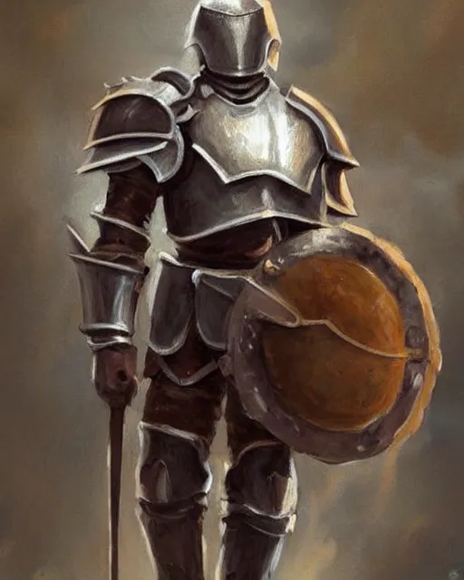Prompt: beautiful painting of a tall, strong fantasy knight, wearing plate armor