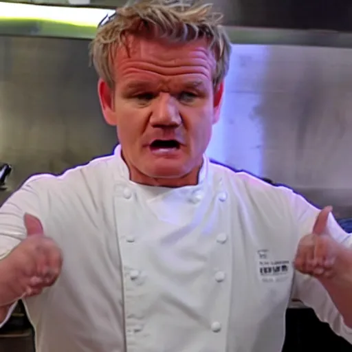 Prompt: gordon ramsey attempts to contain his unending rage when his risotto comes out dry