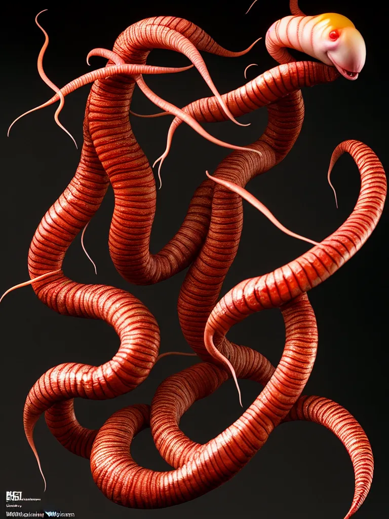 Image similar to hyperrealistic rendering, earthworm by bernie wrightson and killian eng and joe fenton, product photography, action figure, sofubi, studio lighting, colored gels, colored background