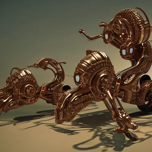 Image similar to mechanical greek hydra with cars as heads, cinematic, diffuse light, rendered in povray