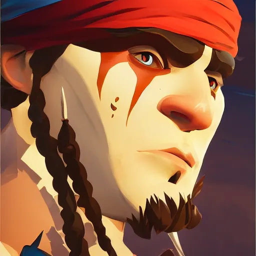 Image similar to painting jack the pirate on sea of thieves game avatar hero smooth face median photoshop filter cutout vector behance hd by jesper ejsing, by rhads, makoto shinkai and lois van baarle, ilya kuvshinov, rossdraws, illustration, art by ilya kuvshinov and gustav klimt