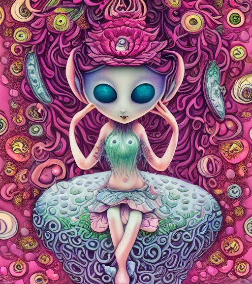 Image similar to Mushroom dryad by Jeremiah Ketner and Hiroyuki Mitsume-Takahashi and Goro Fujita and Mark Ryden