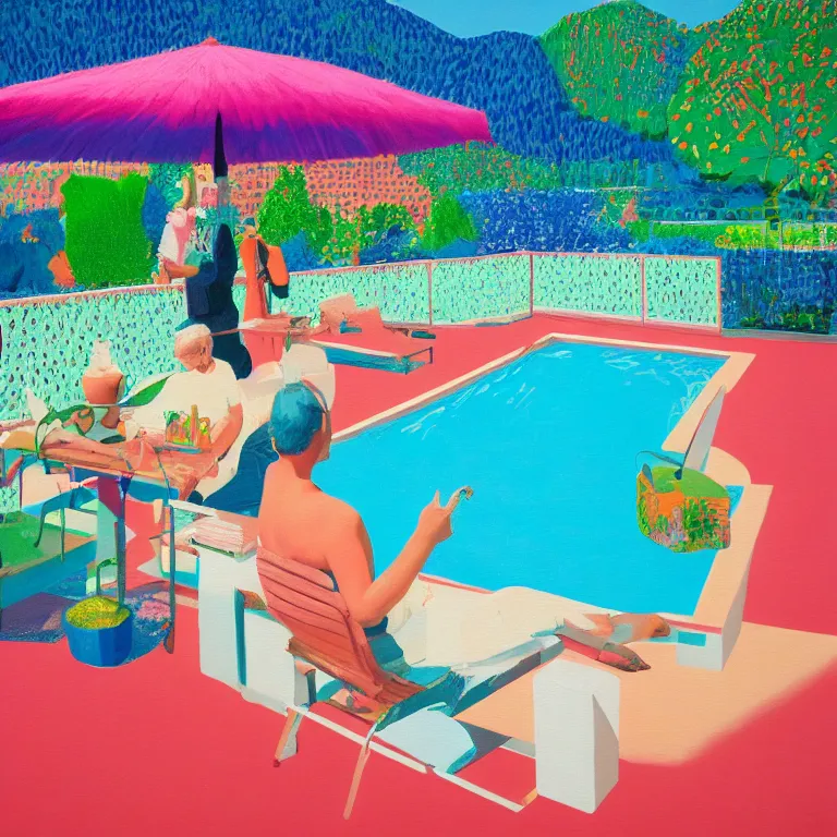 Prompt: dreaming from a new economy and a new financial system for many dollars and bitcoins, painted by David Hockney, airbrush