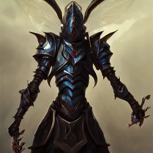 Prompt: portrait of humanoid mosquito resembling a knight in black armor with two dragonfly wings, league of legends splash art, hearthstone splash art, full body shot, rule of thirds, ultrafine hyperrealistic detailed face, artgerm, greg rutkowski, trending on artstation, 8 k, intricately detailed, highly detailed