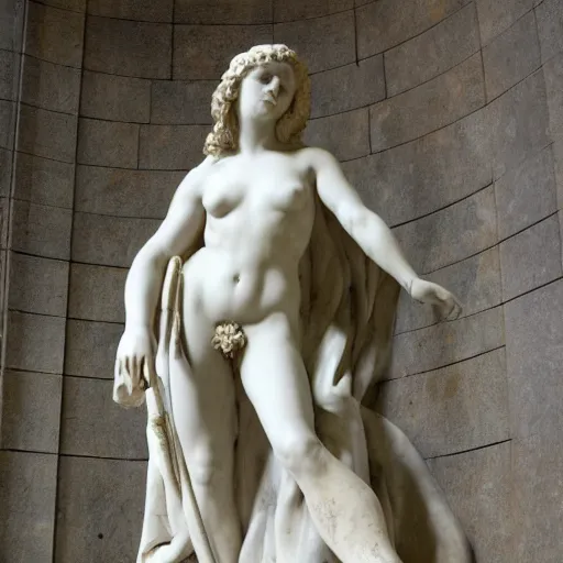 Image similar to mila kunis as a marmor statue by michelangelo, church background