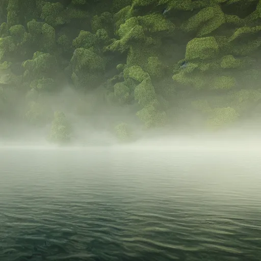 Prompt: Misty lake in the middle of the jungles, 8k, detailed, concept art, trending on artstation