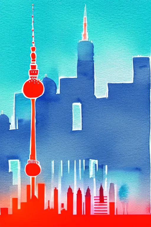 Prompt: minimalist watercolor art of berlin skyline at sunset, illustration, vector art