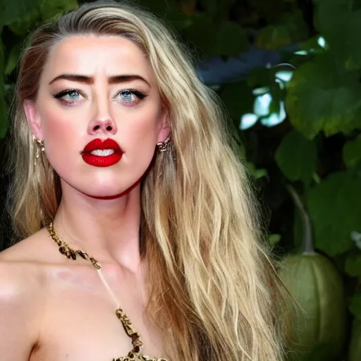 Image similar to a gourd shaped to look like the face of amber heard
