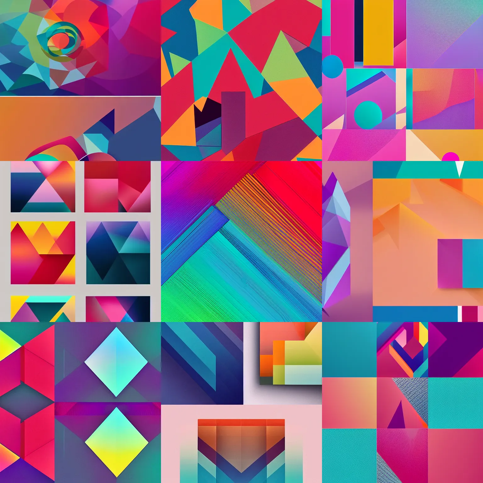 Prompt: colorful abstract geometric design gradients and fragmentation, modern graphic design, featured on behance