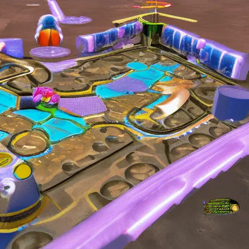 Prompt: A Mario Kart Double Dash Custom Track On The Moon called 'Wario's Moon Base'. Detailed nintendo videogame racetrack.