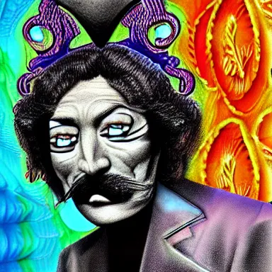 Image similar to portrait of a uncanny artist by Chor Boogie and Salvador Dali collaboration, digital art, mix of aesthetics, close up, high details