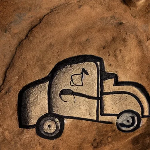 Prompt: cave painting of a car