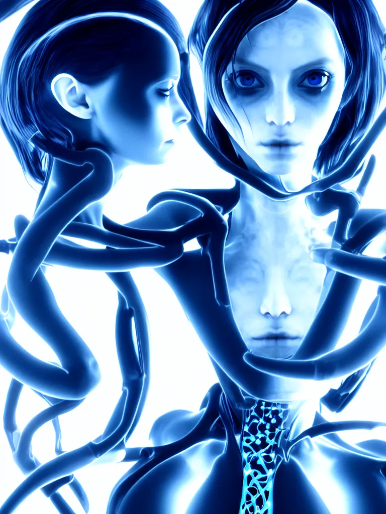 Image similar to x - rays and bioscans, new ai race, inspired by æon flux, hideo kojima, mobius, and botticelli, pre - raphaelite, shoujo manga, ferrofluid, quantum magic, haunting, ultrafine inklines, 4 k photorealistic, full shot,