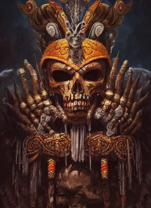 Image similar to digital _ painting _ of _ ah puch mayan god of death _ by _ filipe _ pagliuso _ and _ justin _ gerard _ symmetric _ fantasy _ highly _ detailed _ realistic _ intricate _ port