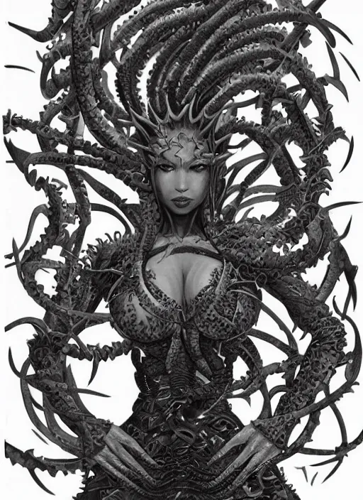 Image similar to a detailed full body portrait of the queen of blades, by akira yasuda