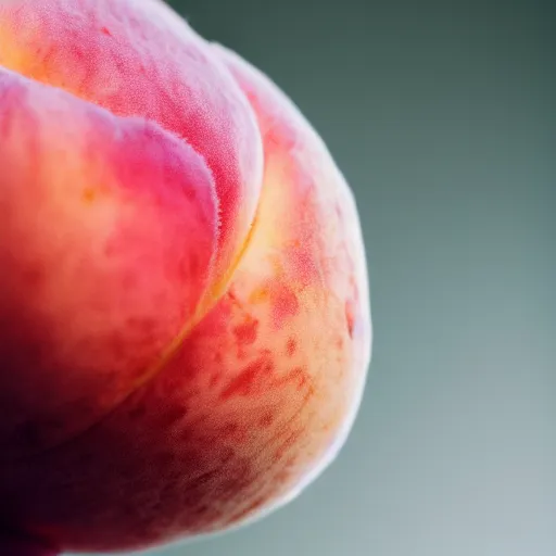 Image similar to a macro photo of a round peach's dry hairy skin, hyper realistic, hyper detailed, 35mm, very grainy film, pink volumetric studio lighting, bokeh, black background award winning shot, vogue magazine, cinematic, 8k, very closeup, elegant, tender, pastel