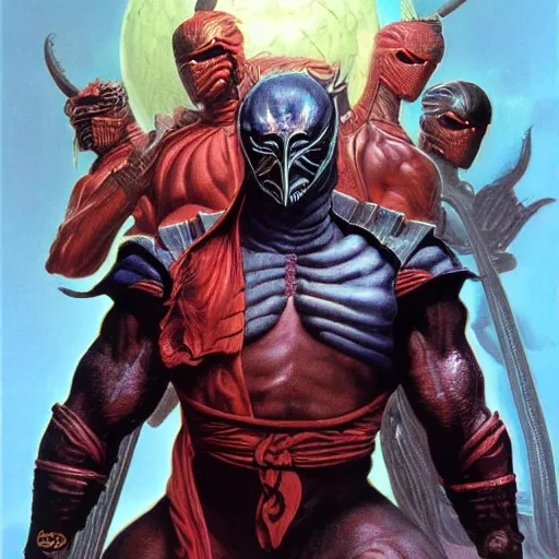 Image similar to Mortal Kombat cover art by Wayne Barlowe