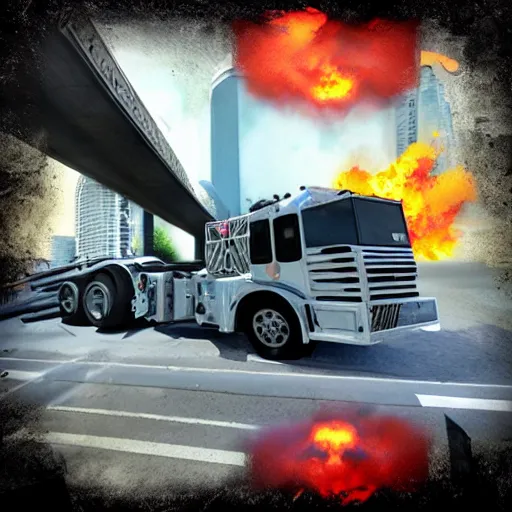 Image similar to cybertruck explosion miami apocalypse