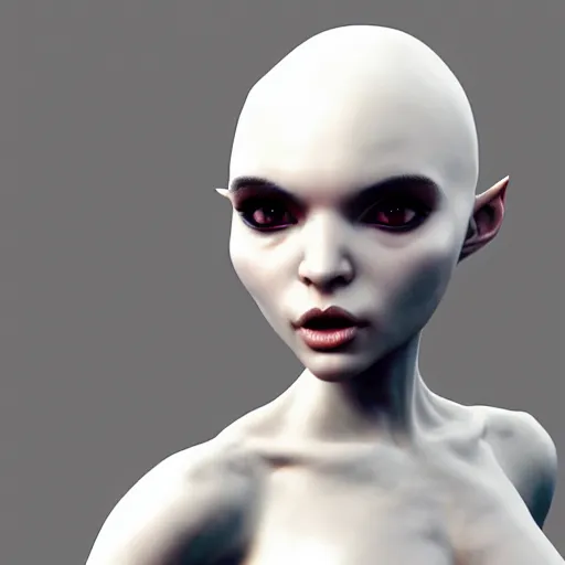 Image similar to cute alien girl, white, bald , futuristic, zbrush, unreal engine, artstation