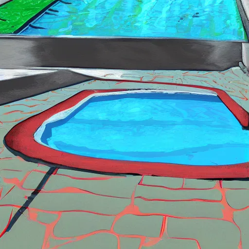 Prompt: swimming pool, digital painting by kevin gnutzmans