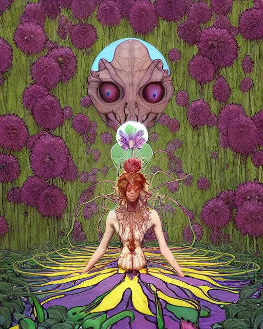 Image similar to the platonic ideal of flowers, sprouting, insects and praying of cletus kasady carnage davinci dementor chtulu mandala ponyo alice in wonderland dinotopia watership down, d & d, fantasy, ego death, lush, dmt, psilocybin, concept art by greg rutkowski and simon stalenhag and alphonse mucha