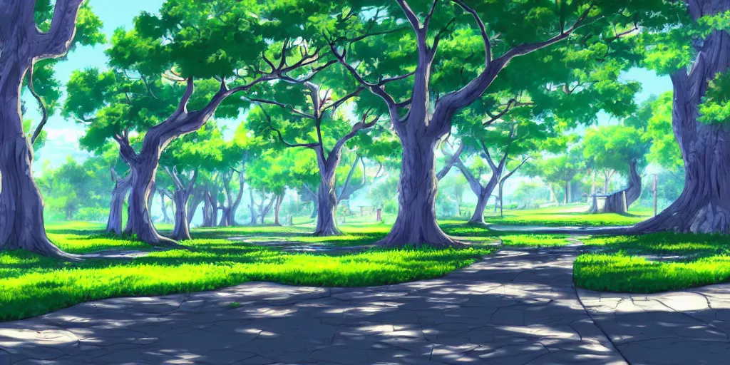 Prompt: anime background of a park, award - winning digital art