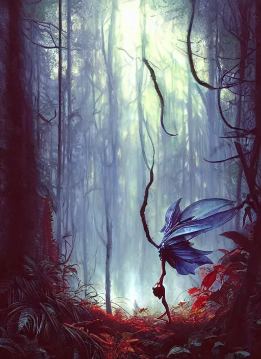 Prompt: hyper realistic magic alien in the woods in a river gorgeous lighting, lush forest foliage blue sky a hyper realistic painting by chiara bautista and beksinski and norman rockwell and greg rutkowski, tom bagshaw weta studio, and lucasfilm