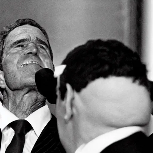 Image similar to ! dream still of george bush as tony montana sniffing tiny inmigrants