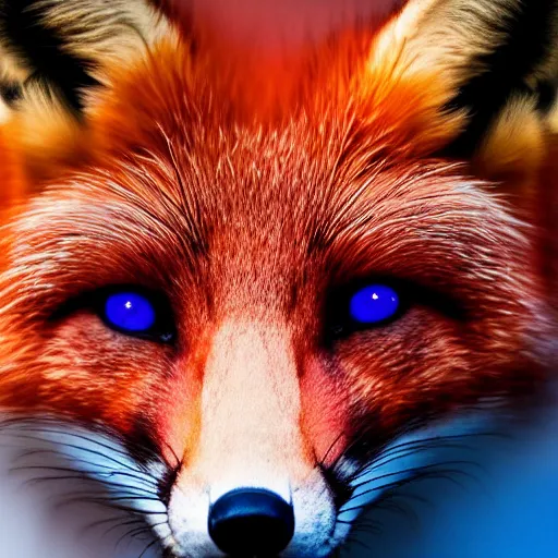 Image similar to A portrait of a surreal-looking fox with glowing blue eyes, focused, soft lighting, extremely detailed 8k, by Alexander Jannson