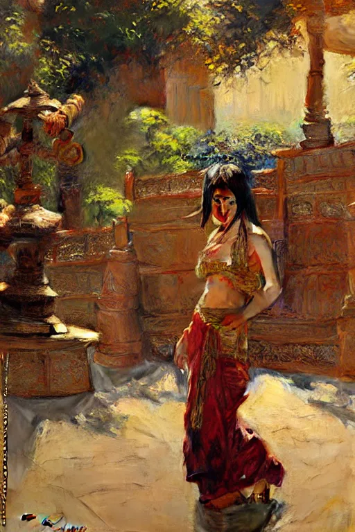 Image similar to Asian palace, painting by Gaston Bussiere, Craig Mullins