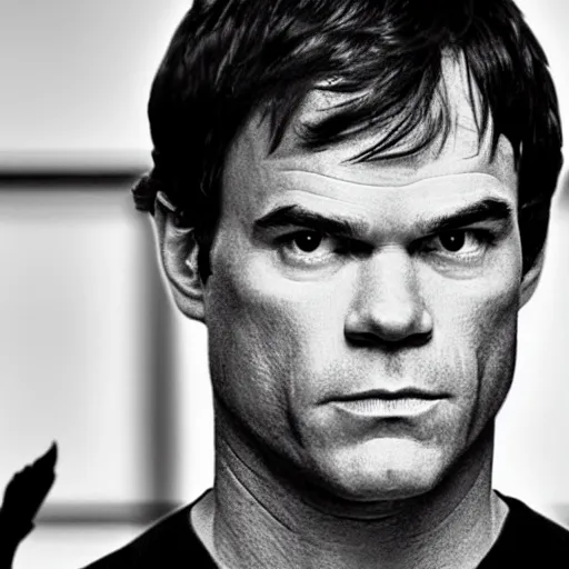 Prompt: dexter morgan horror movie still black and white dark