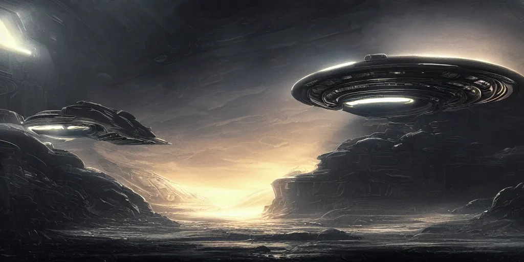 Prompt: Prometheus spaceship, evening, detailed matte painting, Giger, Artstation