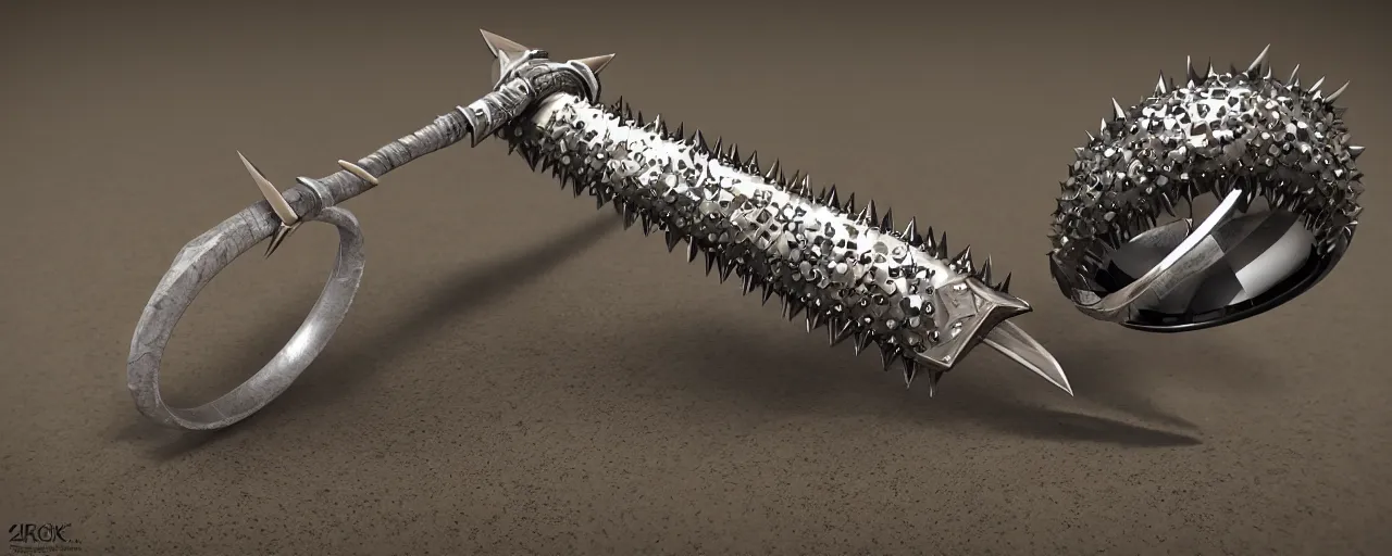 Image similar to tungsten ring with spikes, ring, steel, sword, crystals, smooth shank, engravings, product design, jewelry, art by gerald brom, greg rutkowski and artgerm and james jean and zdzisław beksinski, 8 k, unreal engine, c 4 d