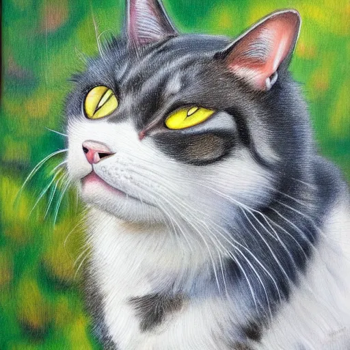 Image similar to a cat mixed with a caterpillar, oil painting, realistic, hybrid