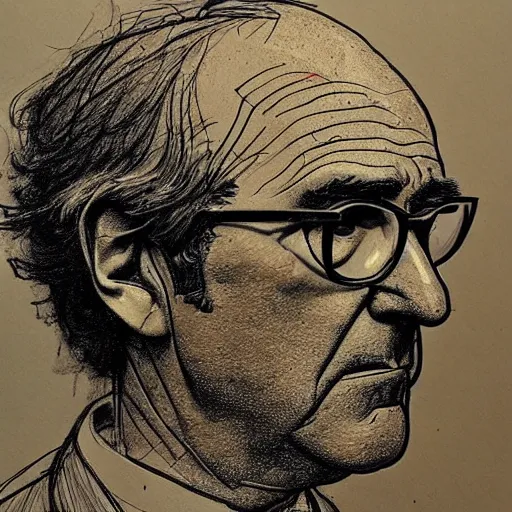 Image similar to a realistic yet scraggly portrait sketch of the side profile of a stern and sophisticated larry david, trending on artstation, intricate details, in the style of frank auerbach, in the style of sergio aragones, in the style of martin ansin, in the style of david aja, in the style of mattias adolfsson