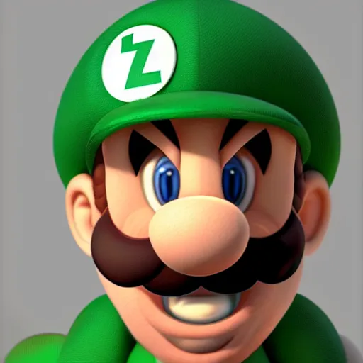 Image similar to realistic render of luigi from super mario smiling