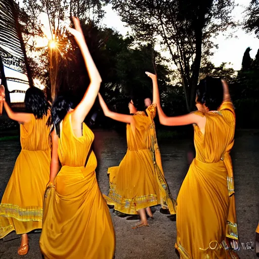 Image similar to dancing women in the evening, seen from back, sunset, canon eos 1 0 0 0 d, ƒ / 3. 5, focal length : 1 8. 0 mm, exposure time : 1 / 5, iso 4 0 0, flash on.