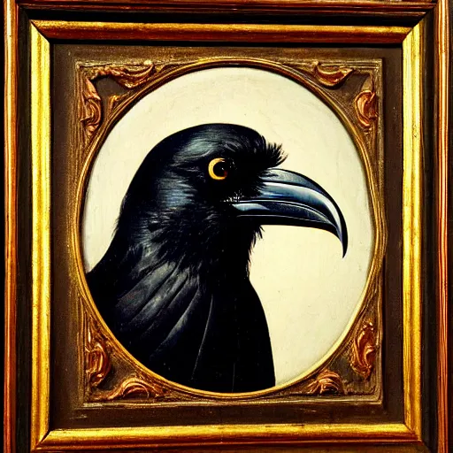 Prompt: a highly detailed renaissance oil painting of a raven dressed in elegant tudor clothes by hans holbein