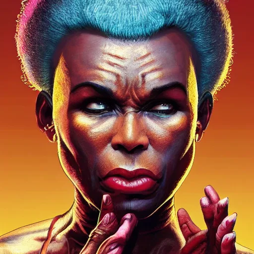 Image similar to ruby rhod as dhalsim street fighter, 4 k, ultra realistic, detailed focused art by artgerm and greg rutkowski and alphonse mucha