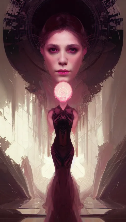 Image similar to symmetry!! portrait of a beautiful necromancer princess, sci - fi, glowing lights!! intricate, elegant, highly detailed, digital painting, artstation, concept art, smooth, sharp focus, illustration, ethereal, ominous, misty, by ruan jia and jeremy mann and alphonse mucha, 8 k