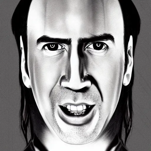 Image similar to nic cage as drawn by junior ito, buff, mangw portrait, highly detailed,