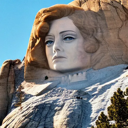 Prompt: beautiful emma stone's face is carved into mount rushmore. national geographic, magazine cover, landscape, mountain, sky, daylight