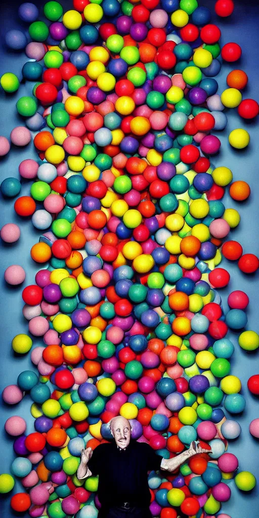 Image similar to award winning photo of albert hoffman playing with BALLS, vivid colors, happy, symmetrical face, beautiful eyes, studio lighting, wide shot art by Sally Mann & Arnold Newman