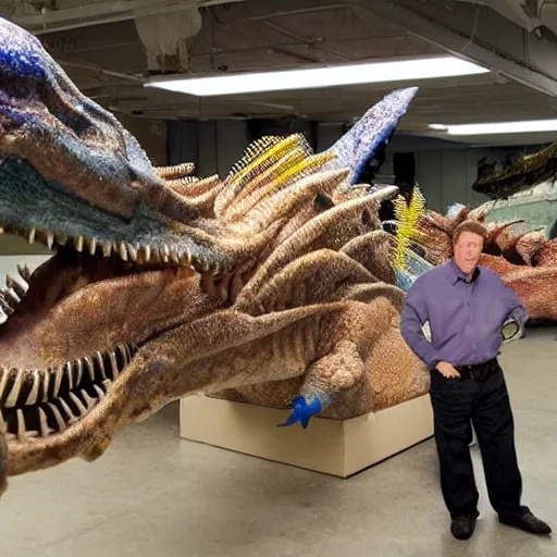 Image similar to tim allen working at wendy ’ s with a bunch of cyborg dinosaurs