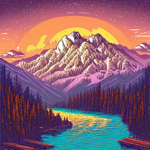 Image similar to Mountains and rivers by Dan Mumford