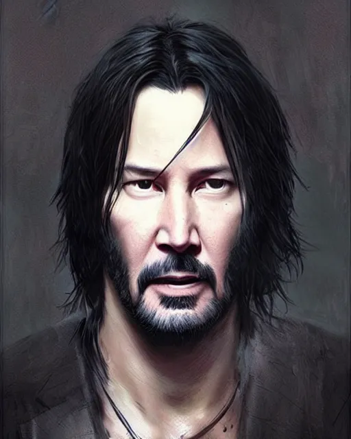 Image similar to keanu reeves, hyper realistic face, beautiful eyes, fantasy art, in the style of greg rutkowski, intricate, hyper detailed, smooth