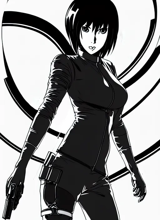 Image similar to digital pen lineart sketch of a motoko kusanagi, by gnomon