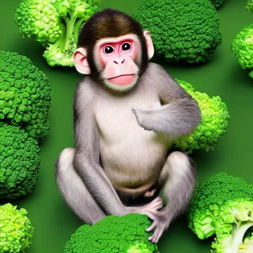 Prompt: 3d render of a monkey sitting on a giant piece of broccoli